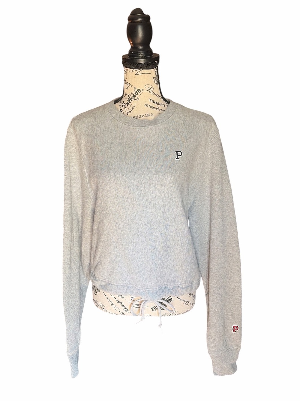 Victoria’s Secret PINK Gray Cinch Hem Cropped Sweatshirt Crewneck Size Small